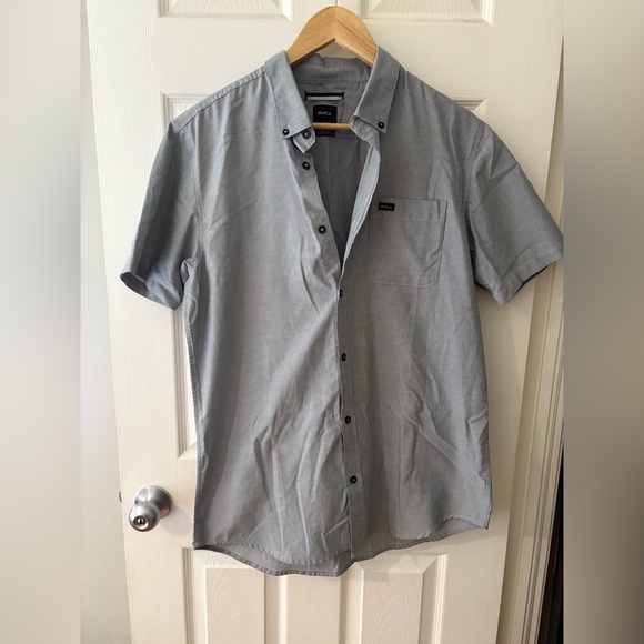RVCA NWOT mens that’ll do short sleeve button down large pavement grey shirt - Picture 2 of 10